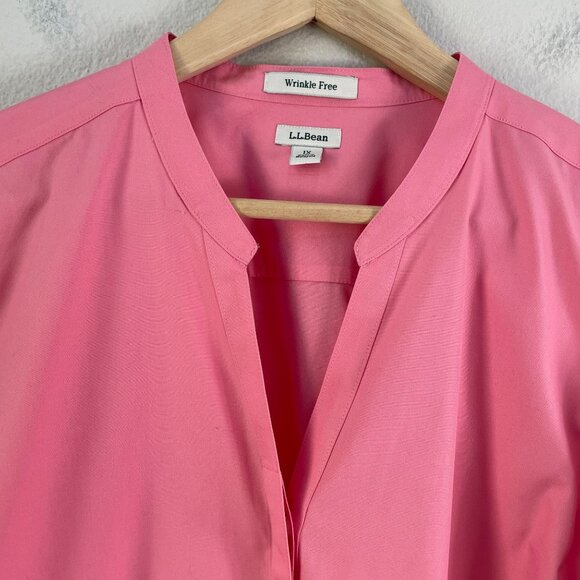 LL Bean Womens Plus 1X Pink Wrinkle Free Collarless Button Up Shirt Long Sleeve - Picture 7 of 9